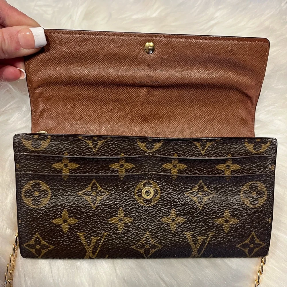 Louis Vuitton Brown Monogram Chain Shoulder Bag with Gold Hardware